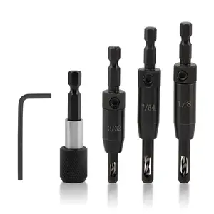 3 count Self Centering Drill Bit Set 3/32", 7/64", 1/8", Self Centering Hinge Drill Bit 6 8 10 Screws, Install Hinge &Drill Guide Hole, High-Precision &Durable(Black)