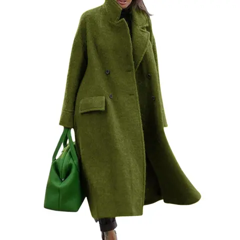 CHARTOU Women's Long Winter Wool Blend Pea Coat - Classical, Basic, Baggy, Solid, Warm, Long-Sleeve, Buttoned, Elegant Overcoat Jacket for Women Day Outfits