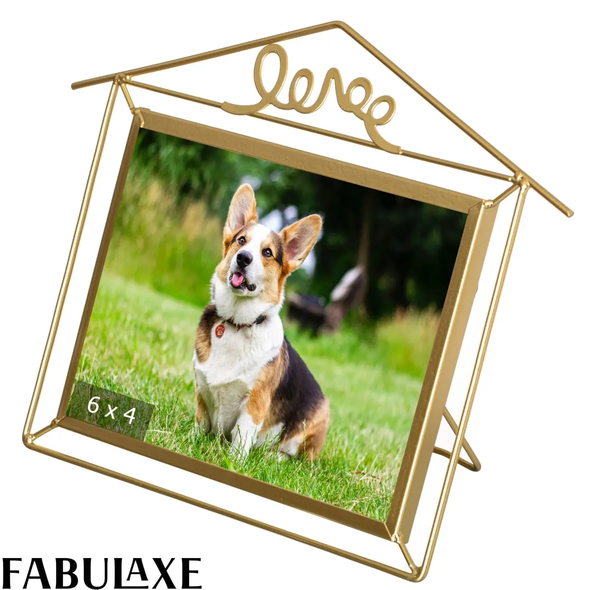 Fabulaxe QI004845.S Metal Iron Floating Picture Frame, 9x7-in Minimalist Gold Decor, Holds 4x6-in Horizontal Landscape Photos, Lightweight with Easel Back, Ideal for Home Office Room Decor, Golden & Metal Wall & Tabletop Frames Gift