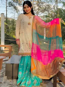 Luxurious Sea Green Jacquard Shirt with Tassel & Diamontes Embellishment - 3pc Stitched Outfit with Net Dupatta for All Seasons