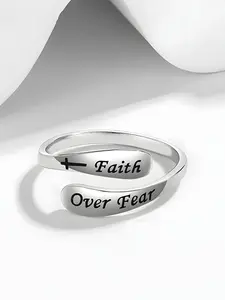 Women's Simple Fashion 925 Silver Plated Adjustable Open Ring, Cross Faith Jewelry, Hypoallergenic Elegant Accessory, Daily Wear Gift