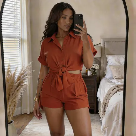 Women’s 2026 Relaxed Fit Two Piece Set Short Sleeve Top & High Waist Shorts Casual Lounge Outfit, 2 Piece Sets, Women's Clothes
