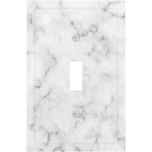White Grey Marble Single Toggle Light Switch Cover Decorative Wall 1 Gang Faceplate For Home Decor 5" X 3"