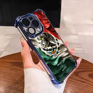 Mexican Flag Beautiful Cute Eagle Design Suitable for Aesthetic Electroplated TPU Casing For iphone 17 16 15 14 13 12 11 X XS PRO PLUS MAX AIR Samsung S25 S24 S23 Four Corners Anti-Fall Transparent Casual Soft Silicone Phone Cases Perfect Gift  L1763
