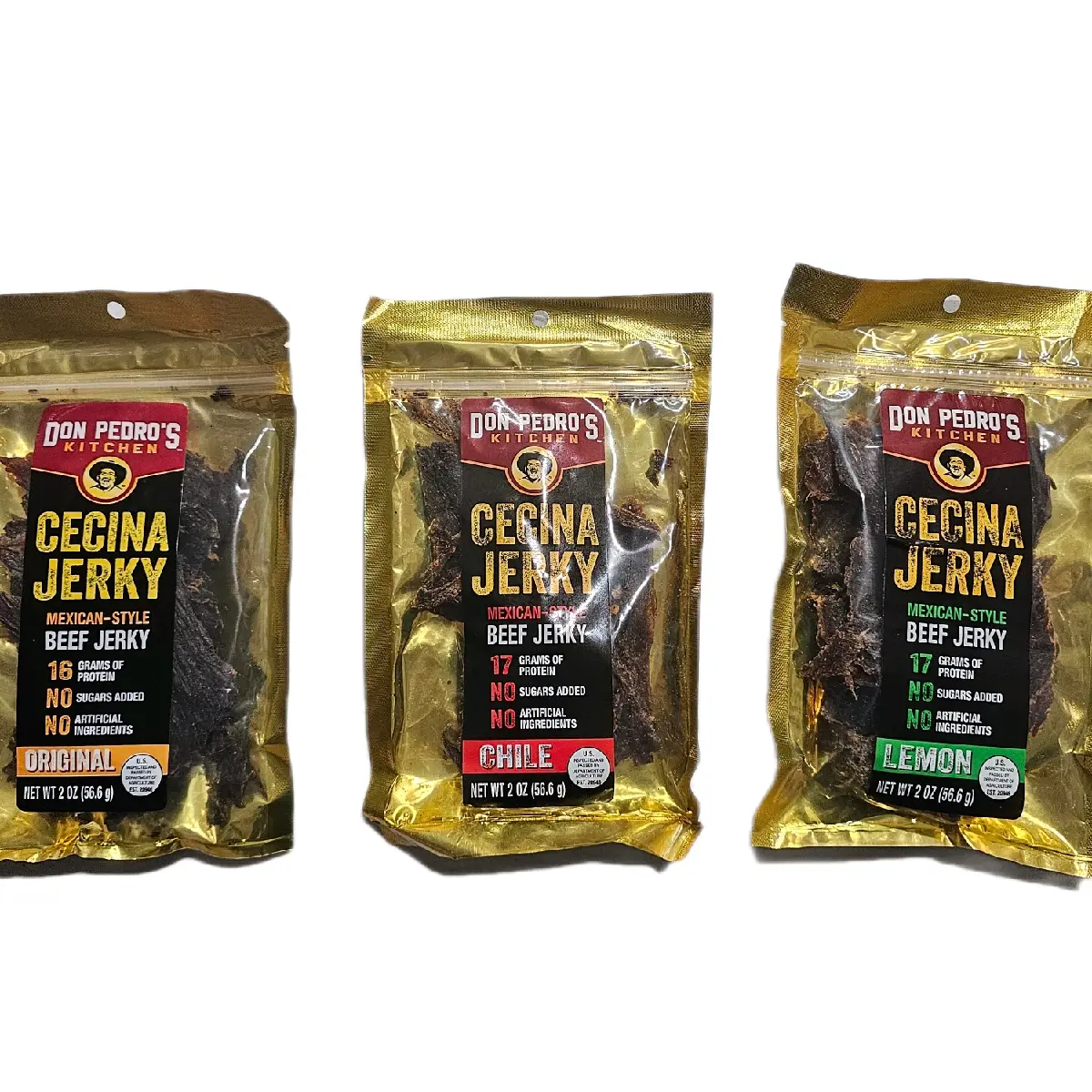 Cecina beef jerky mexican style three different flavors 1 bag with 56g