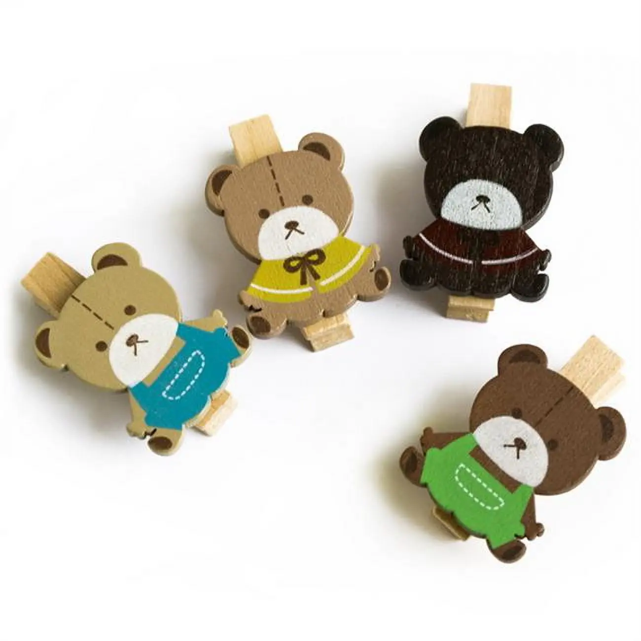 WC017 Lovely Bear - Wooden Clips - Wooden Clamps - Mini Clips (Set of 4)