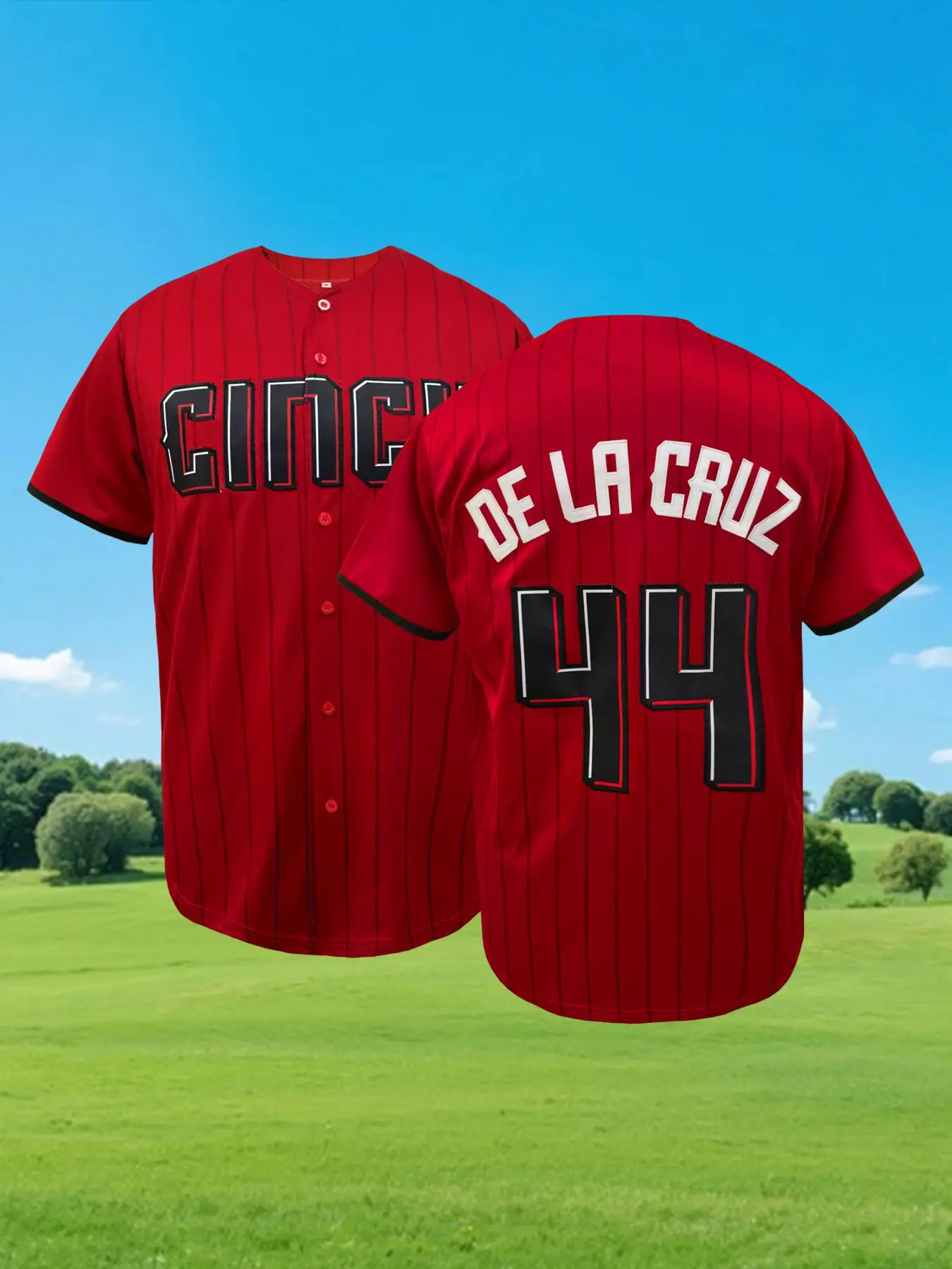 Cincinnati Sports Baseball Jersey Men 44 Embroidered Red Striped Team Style Casual Fan Uniform Short Sleeve Jersey