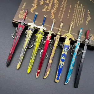 4 Piece Mini Anime Sword Alloy Model Toys, Keychain, Role Play Accessories, Birthday and Christmas Gifts, Game Collection, Artistic Crafts