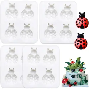 4 Pack   Fondant Molds Cute Ladybug Ladybird  Mold for  Cake Decoration Candy Cupcake Topper Cake Polymer Clay Crafts Epoxy