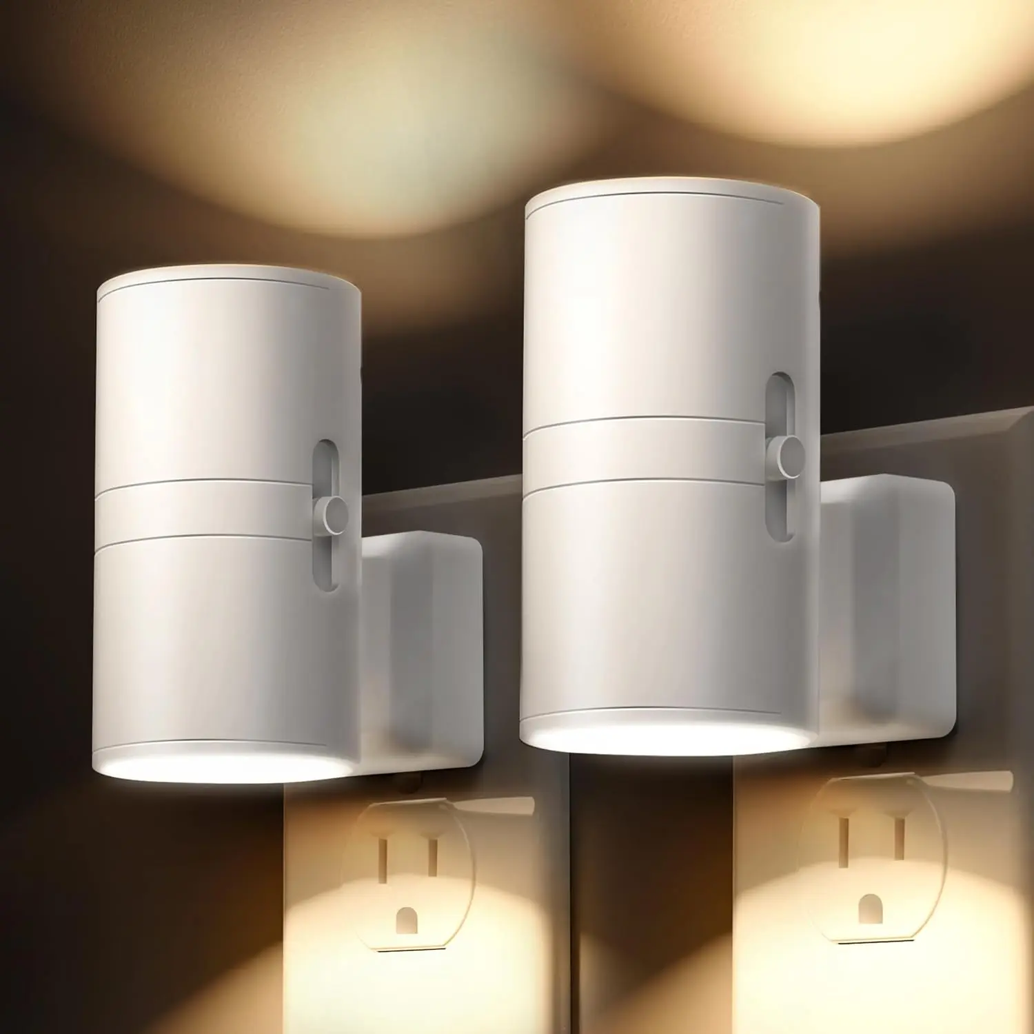 DORESSHOP 2-Pack Plug-in Wall Sconce Night Light | Dusk to Dawn Sensor, 3000K Soft Warm Light with Adjustable Brightness for Bedroom, Hallway, Kitchen