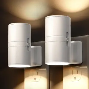 DORESSHOP 2-Pack Plug-in Wall Sconce Night Light | Dusk to Dawn Sensor, 3000K Soft Warm Light with Adjustable Brightness for Bedroom, Hallway, Kitchen
