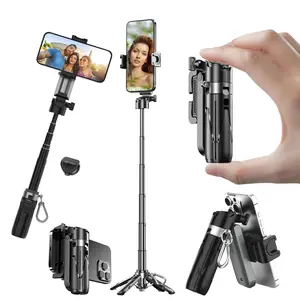 New 360° Adjustable Mini Tripod & Selfie-Stick 4-in-1 Aluminium Phone Grip with Remote Capture Extendable Detachable Compact Lightweight for Travel & Smartphone
