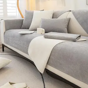 Solid Color Chenille Sofa Cushion Cover, Breathable Anti-slip Sofa Cover, Soft Sofa Protector for Home Living Room Office, Washable Sofa Slipcover, Couch Slipcover