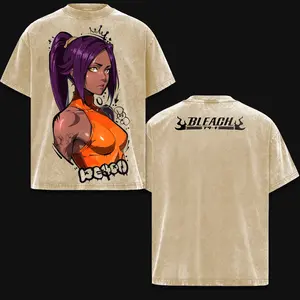 Yoruichi Shihouin Bleach Anime Double Printed Vintage Washed Tee Unisex Oversize Anime Manga Washed Heavyweight Cotton T-shirt