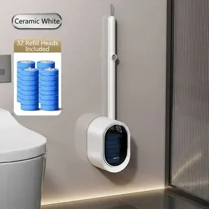Disposable Toilet Brush Set with 32 Refills, Wall-Mounted Bathroom Cleaning Brush, Hygienic Deep Cleaning Tool, Easy Spring Cleaning & Daily Use