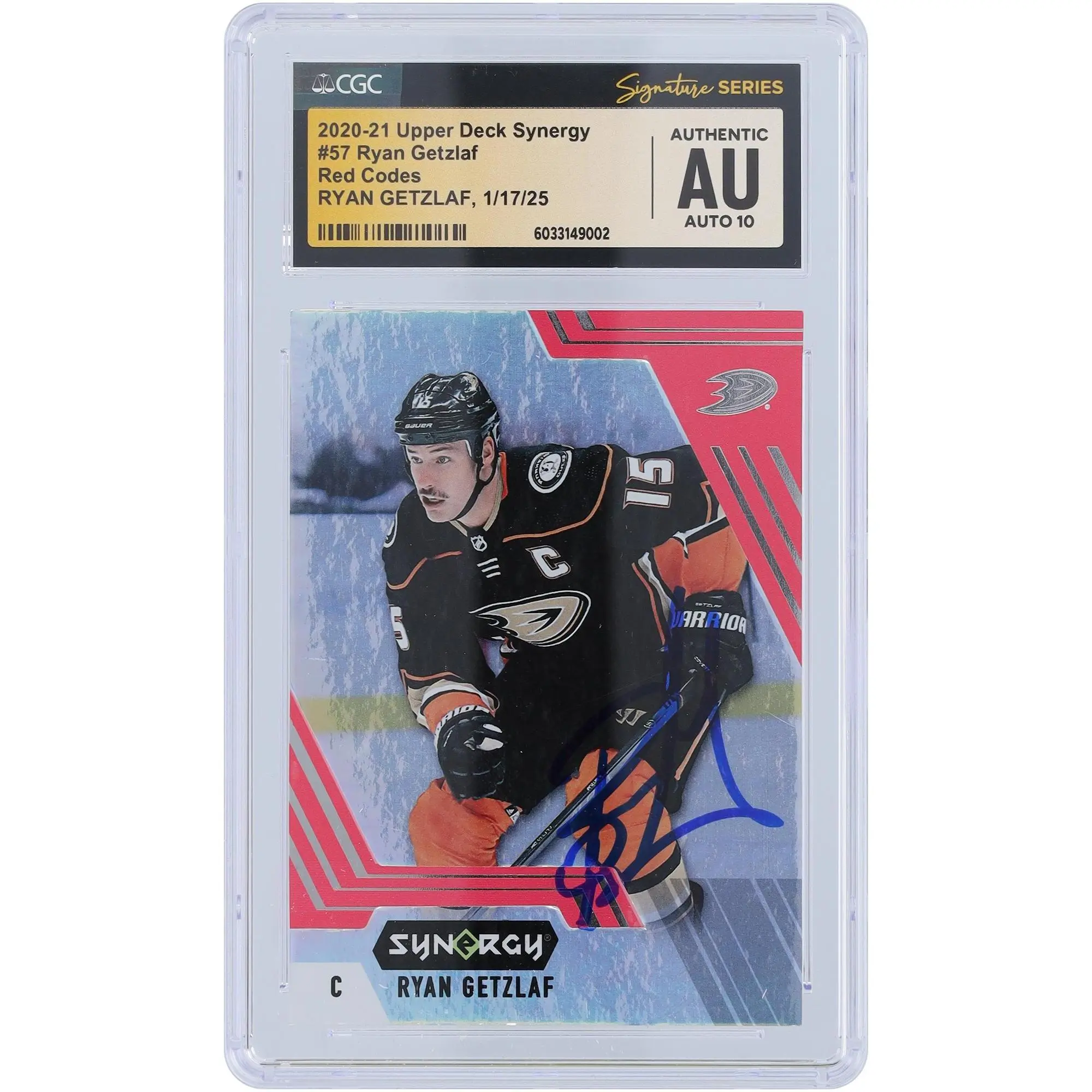 Ryan Getzlaf Anaheim Ducks Autographed 2020-21 Upper Deck Synergy Red Codes #57 CGC Fanatics Witnessed Authenticated Auto10 Card - Fanatics Authentic Certified