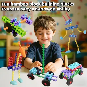 Children Stem Bamboo Block Toy, Educational Puzzle Set, Building Block Sets, Creative DIY Learning Toy, Gift for Boys Girls Ages 4-12, Birthday Christmas Present