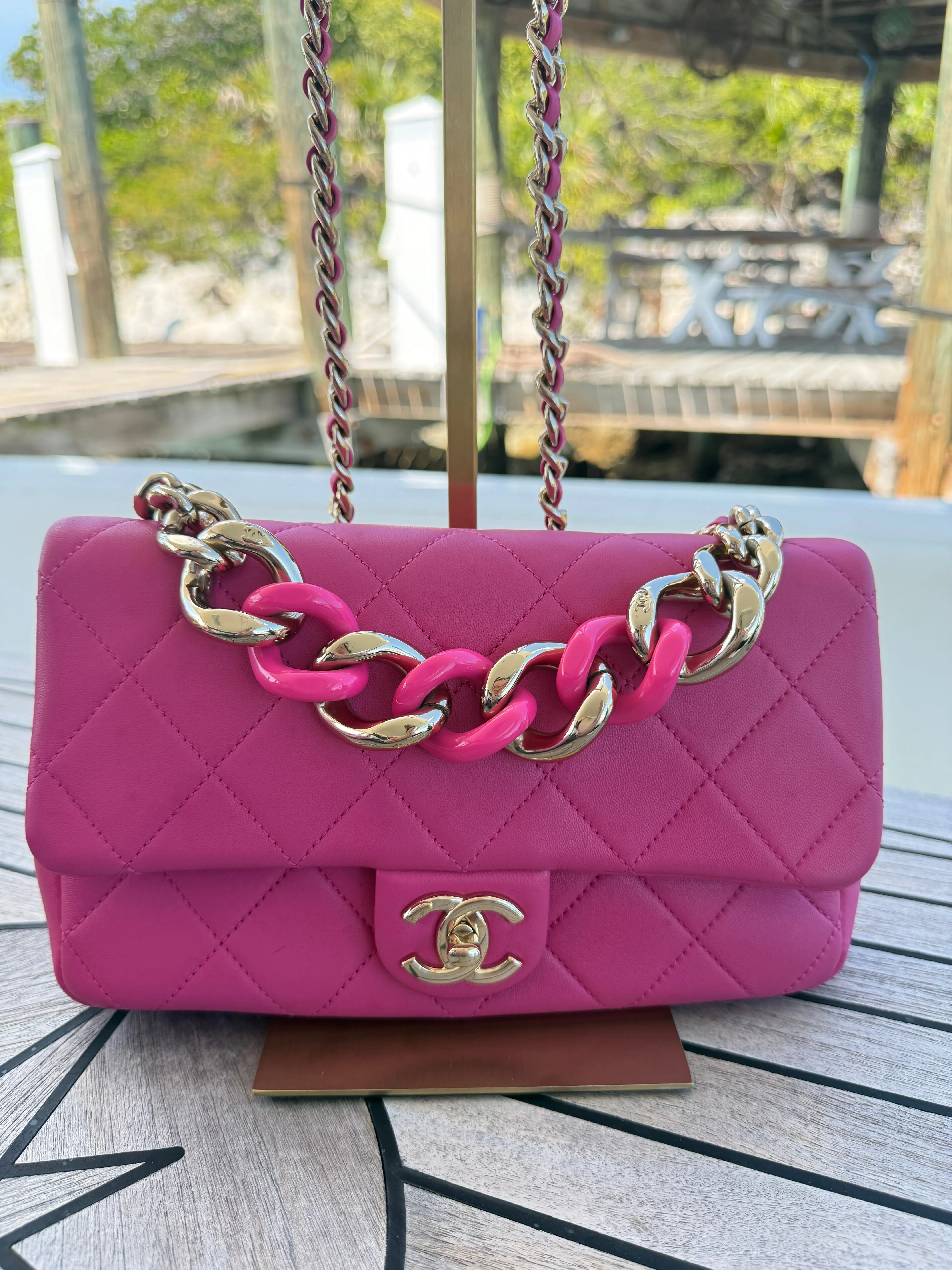 Chanel Elegant Chain Flap Handbag in Hot Pink Pre-Owned