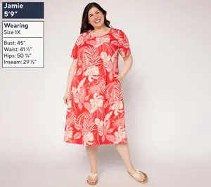 Denim & Co. Beach Jersey Petite Midi Dress with Pockets