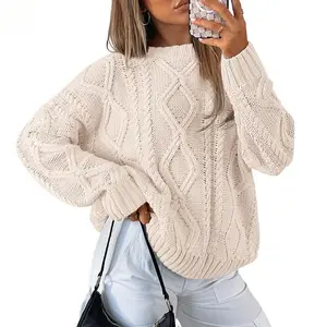 Women's oversized cable knit crew neck sweater
