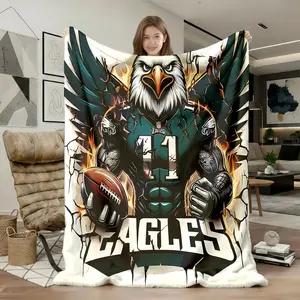 1pc Philadelphia Eagles Inspired Strong Eagle Mascot Flannel Blanket, Super Soft Cozy Warm Throw for Sofa, Bed, Office, Car, Travel, Camping, Game Day, Gift for Men Adult Sports Fans.