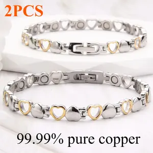 2 Pcs Sweet Heart Adjustable Bracelet  Gold Silver Color Block Wristband Must-Have Jewelry for Daily Dates