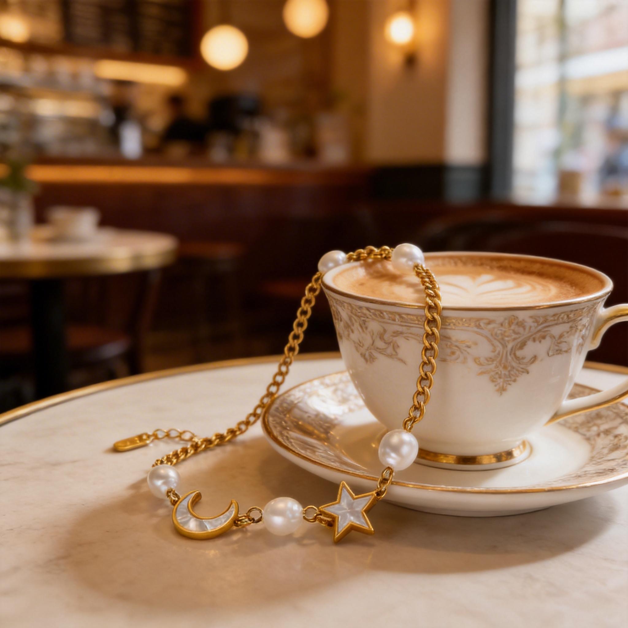 Best-Selling Light Luxury Style Anklet — Color-Retaining Pearl & Planet Design | Stylish, Minimalist, and Fade-Resistant Titanium Steel Anklet for Women (Star & Moon Motif)