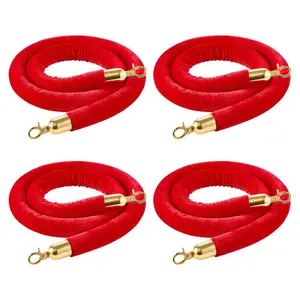 VEVOR 4 Pcs Red Velvet Stanchion Ropes, 5 ft Crowd Control Stanchion Red Velvet Ropes with Gold Hooks, Post Queue Barrier Carpet Rope for Carpet Events Movie Theaters Grand Openings Hotels Party