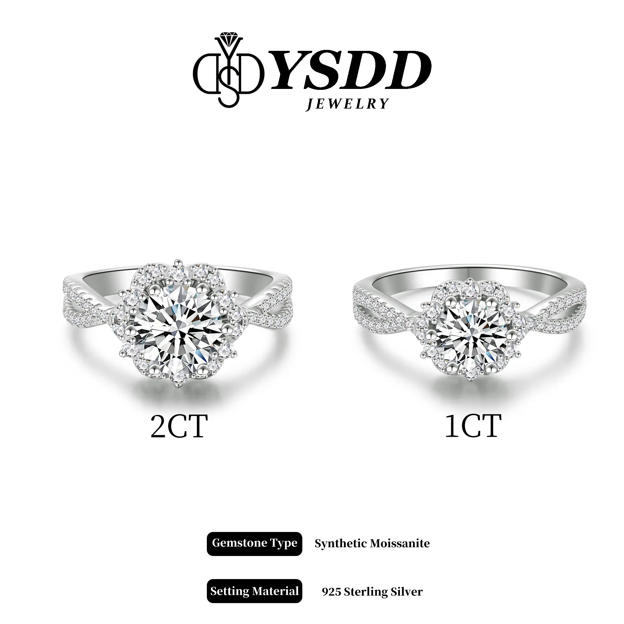【#587 Ethereal Garden】Exquisite Twisted Floral Halo Ring vvs Synthetic Moissanite Rings in 925 Sterling Silver