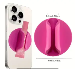 Portable Phone Stand with Sticky Adhesive for Lip Gloss & Lipstick - Soft Flexible Silicone with Built-in Pocket - Perfect for Busy Days & On-the-Go Use - Hot Pink Shade