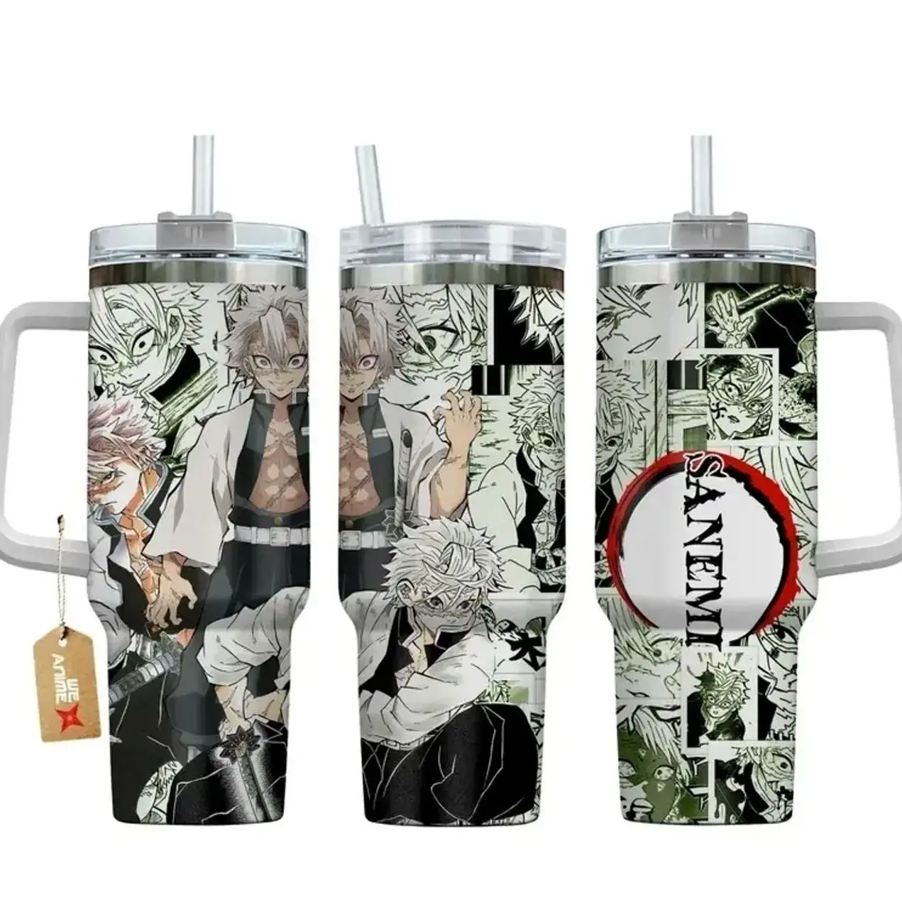 [WDC] Sanemi Shinazugawa 40oz Tumbler With Handle Stainless Steel Tumbler, Wind Hashira Anime Gaming Cup, Iced Coffee Travel Mug, Gift for Otaku, Anime & Manga Fans