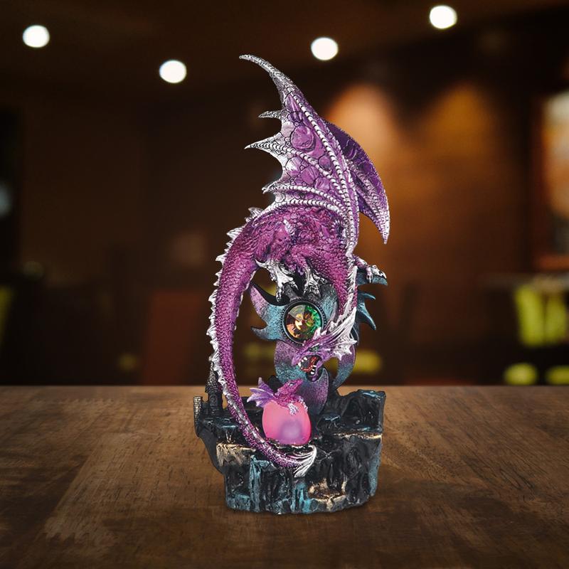 12.25"H Pink Dragon with LED Light Statue Fantasy Decoration Figurine