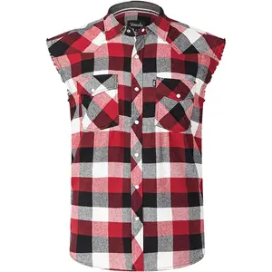 Mens Casual Flannel Plaid snap Shirt Sleeveless with Pocket
