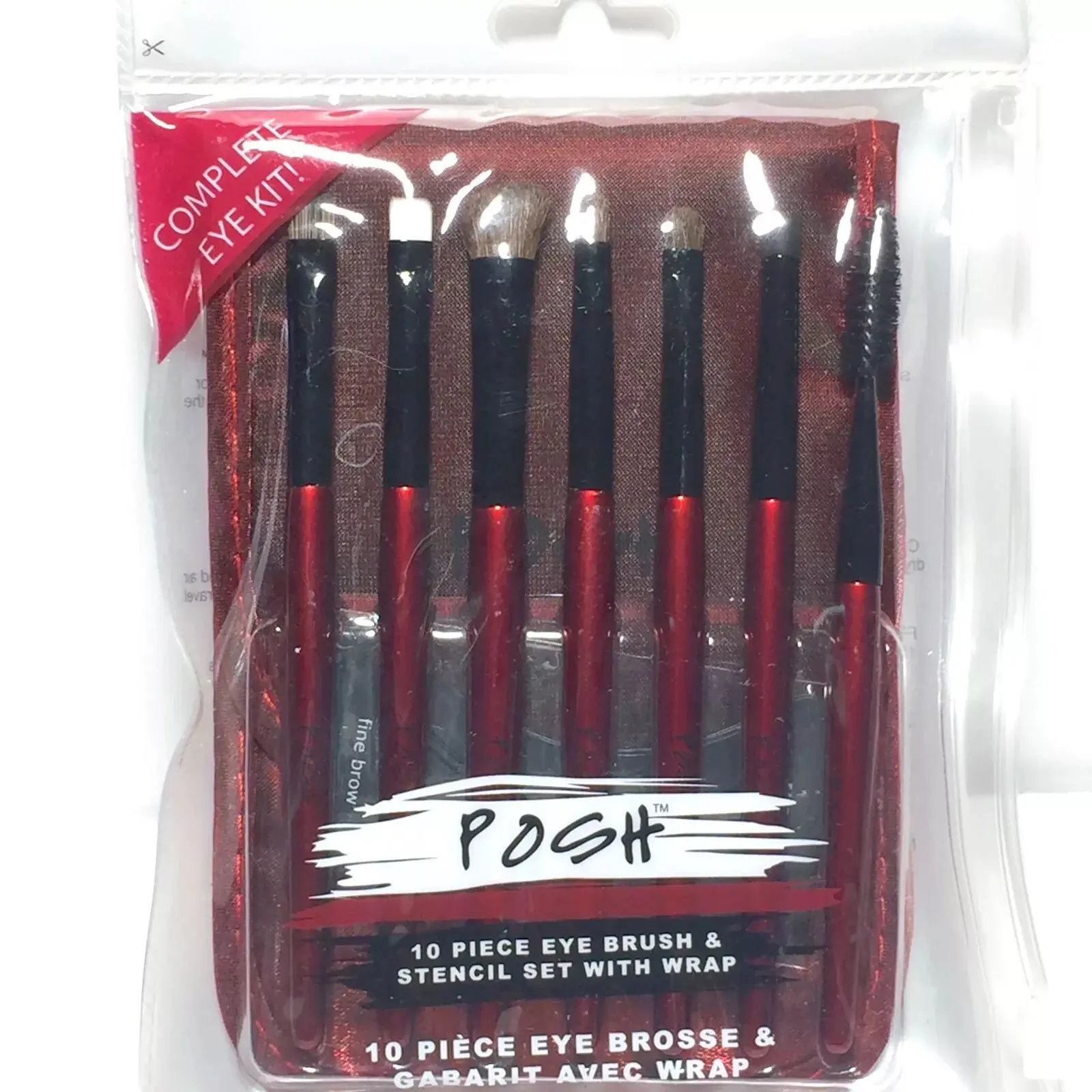 Posh-Complete Eye Care Kit. 10 Piece Eye Brush & Stencil Set with Wrap - Includes Brow Brush, Mascara Wand, Stencils & Wrap for Enhanced Brushing Experience Kit Makeup Precision Powder Vegan Essential Cosmetic travel makeup brush set