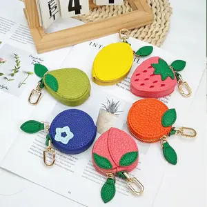 Cute Fruit Bag Charm, Mini Leather Coin Change Purse with Holder & Jewelry Organizer for Handbag, Tote, Keys, Airtag, Perfect Gift for Fruit Lovers, Gifts for Girls & Women, All Season Casual Style, Purse Accessories