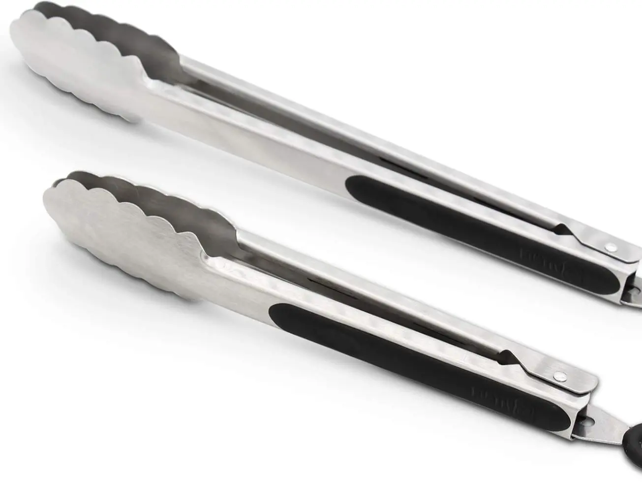 304 Stainless Steel Kitchen Utensils Cooking Tongs Set of 2 (9" and 12") - Sturdy Brushed Locking Tongs with Ergonomic Grip, Black for Grilling & Barbeque