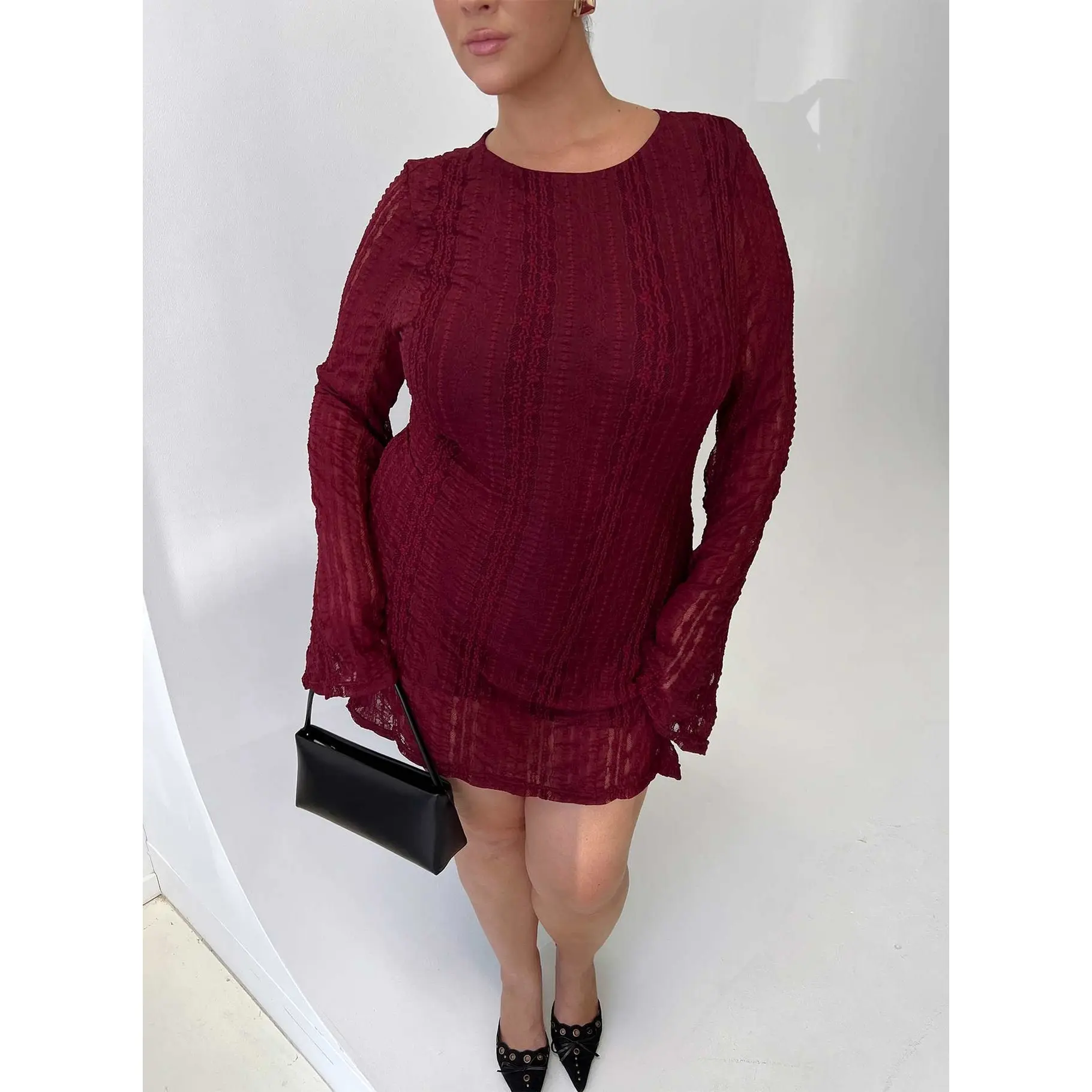 Delandra Long Sleeve Textured Playsuit Red Curve