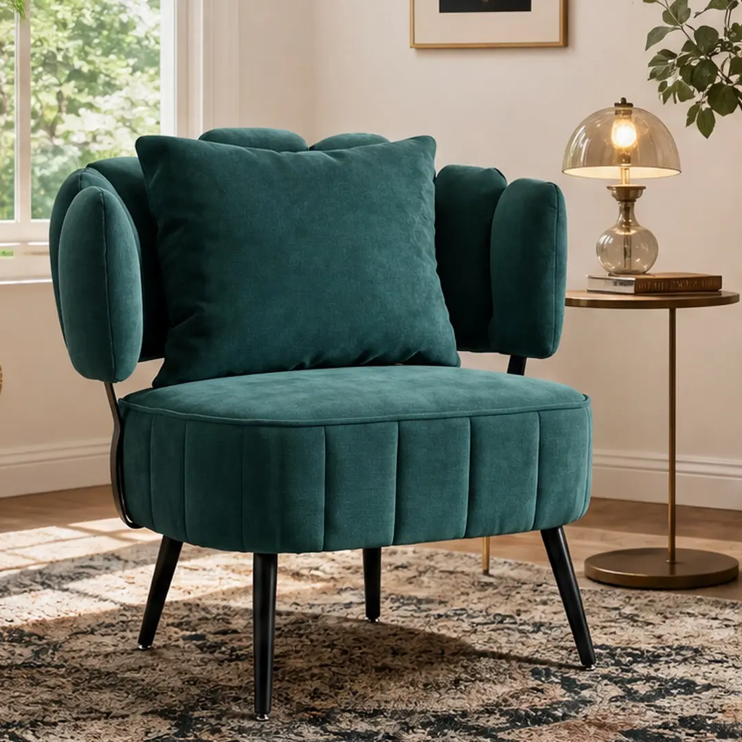 Modern Tub Chair with Pocket Coil Spring Seat, Chenille Upholstered Armchair for Living Room, Compact Barrel Chair for Small Spaces, Reading Chair for Bedroom, Multiple Color Options, Green/Blue/Orange/Yellow, Foam+Spring Material