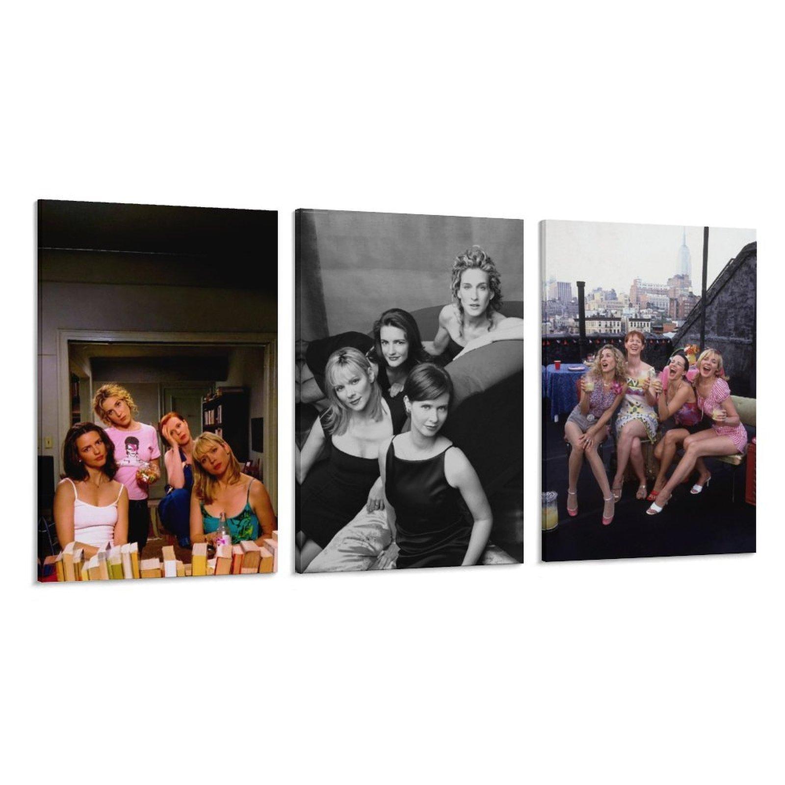SATC Energetic  Wall Decor Vintage Nostalgic Black and White Photo Waterproof Canvas Artistic Poster Decoration Iconic TV Show Female Friendship Funny Bathroom Decor Girls Bedroom Prints Gift for Fans