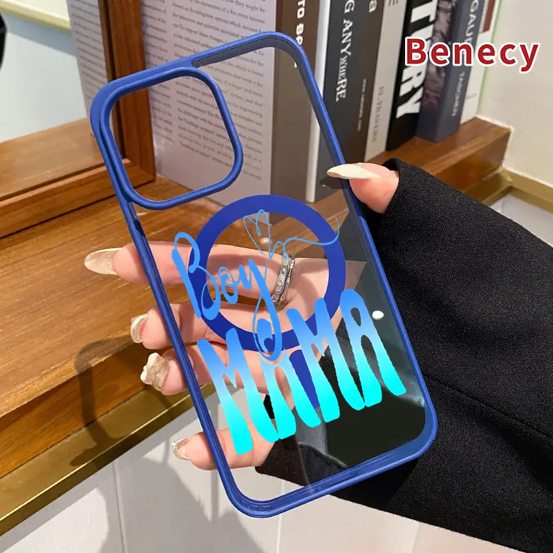 Magnetic Phone Case for iPhone 17 16  Pro Max Plus 15 14 13 12 11 Air E Boy Mama Essence Pattern Anti-Yellowing Shockproof ultra-thin Silicone Crystal Transparent Acrylic Cover Supports Wireless Charging, Smartphone, Handheld