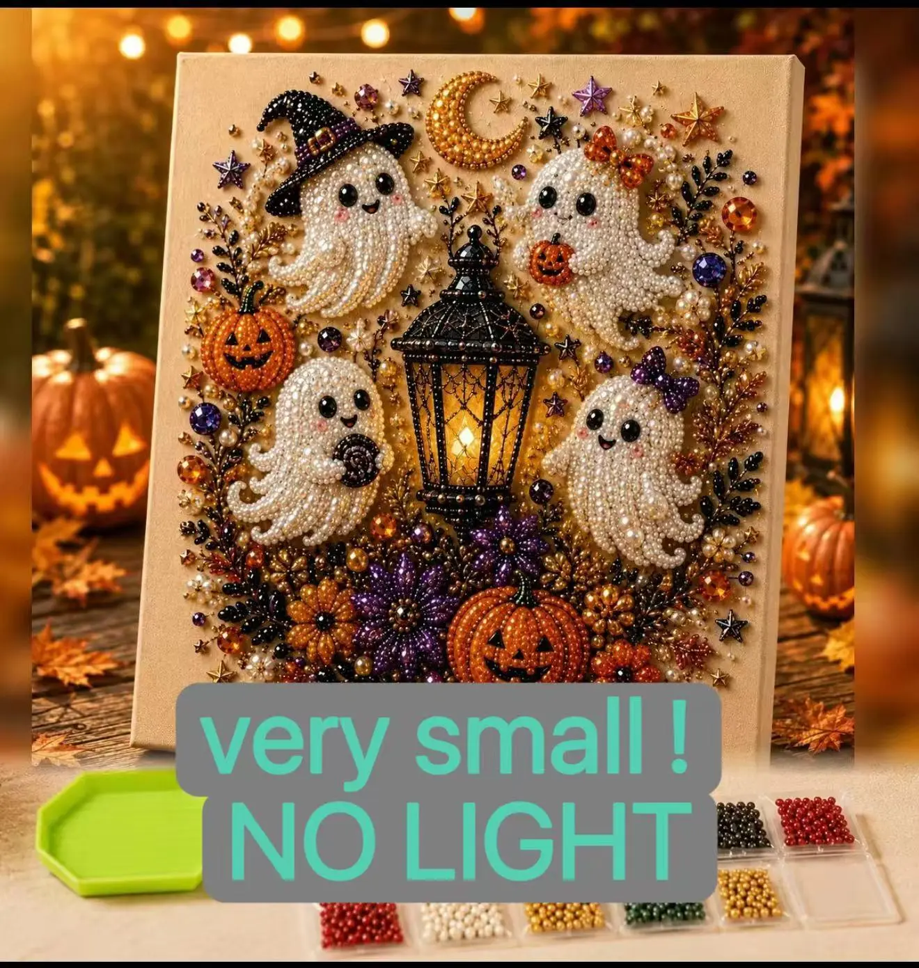 Spooky Cute Ghost 8inx8in Themed Pearl 3D Diamond Painting DIY Kit, Multipurpose Fall Season Handicraft Set, Beautiful Wall Art Furnishing Accessory for Household Indoor Decoration & Holiday Party Present