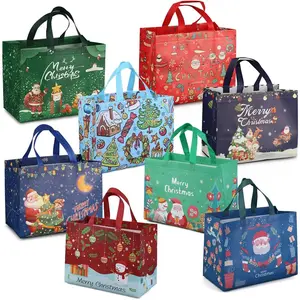 8 Count Christmas Gift Bags,Christmas Tote Bags with Handles, Christmas Treat Bags, Multifunctional Non-Woven Christmas Bags for Gifts Wrapping Shopping, Xmas Party Supplies, 12.8"×9.8"×6.7"