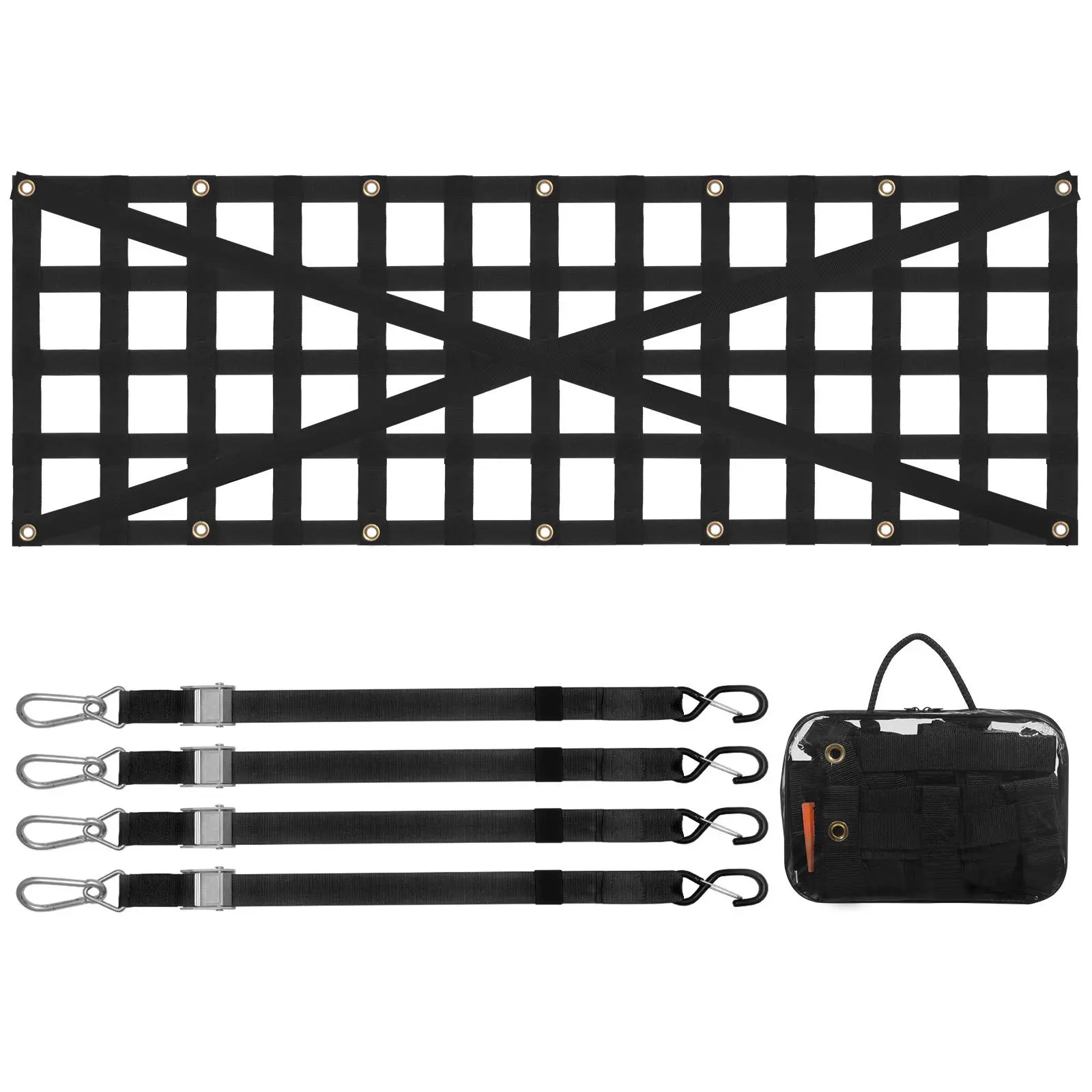 VEVOR Heavy Duty Tailgate Cargo Net (54 in x 18 in), 600 lbs Capacity Truck Accessories with 4 Adjustable Telescopic Straps, Cross-Reinforced Extendable Build, 1 PVC Transparent Storage Bag, for Pickups/Trailers