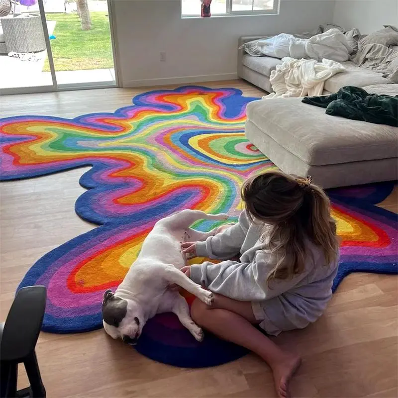 Unusual Artistic Colorful Print Decorative Carpet, High-Quality Foldable Anti-Slip Fleece Rug, Machine Washable Rug, Easy Care Large Area Floor Mat, Household Decorative Rug for Living Room Bedroom, Home Decorative Rug