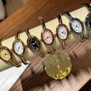 Luxury Bangle Watch for Women, Elegant Oval Dial Roman Numerals Fashion Bracelet Watch, Premium Quartz Analog Wristwatch with Polished Metal Band, Chic Jewelry Gift for Her