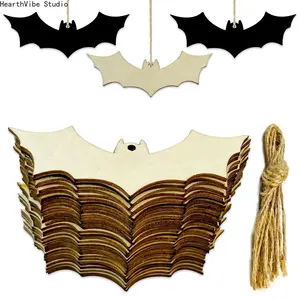 20pcs Spooky Wooden Bat Hanging Decor Set - Halloween Party DIY Ornaments, Unfinished Wood Cutouts with Twine