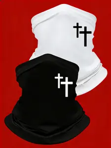 5pcs/2pcs/1pc Unisex Cross Printing Neck Gaiter Face Cover Windproof Dustproof Breathable Face Mask Scarf for Men Women Outdoor Sports Gift Hat