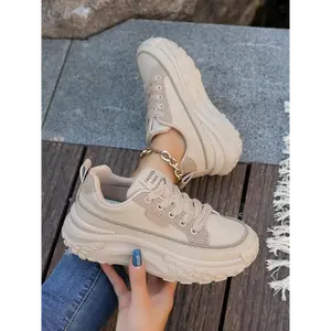 Fashionable Lace Up Low Top Chunky Casual Sneakers, Women's Sneakers, Casual Comfortable Sports Shoes for Daily Wear, Perfect for Students and Outdoor Sports, Trending Sneakers
