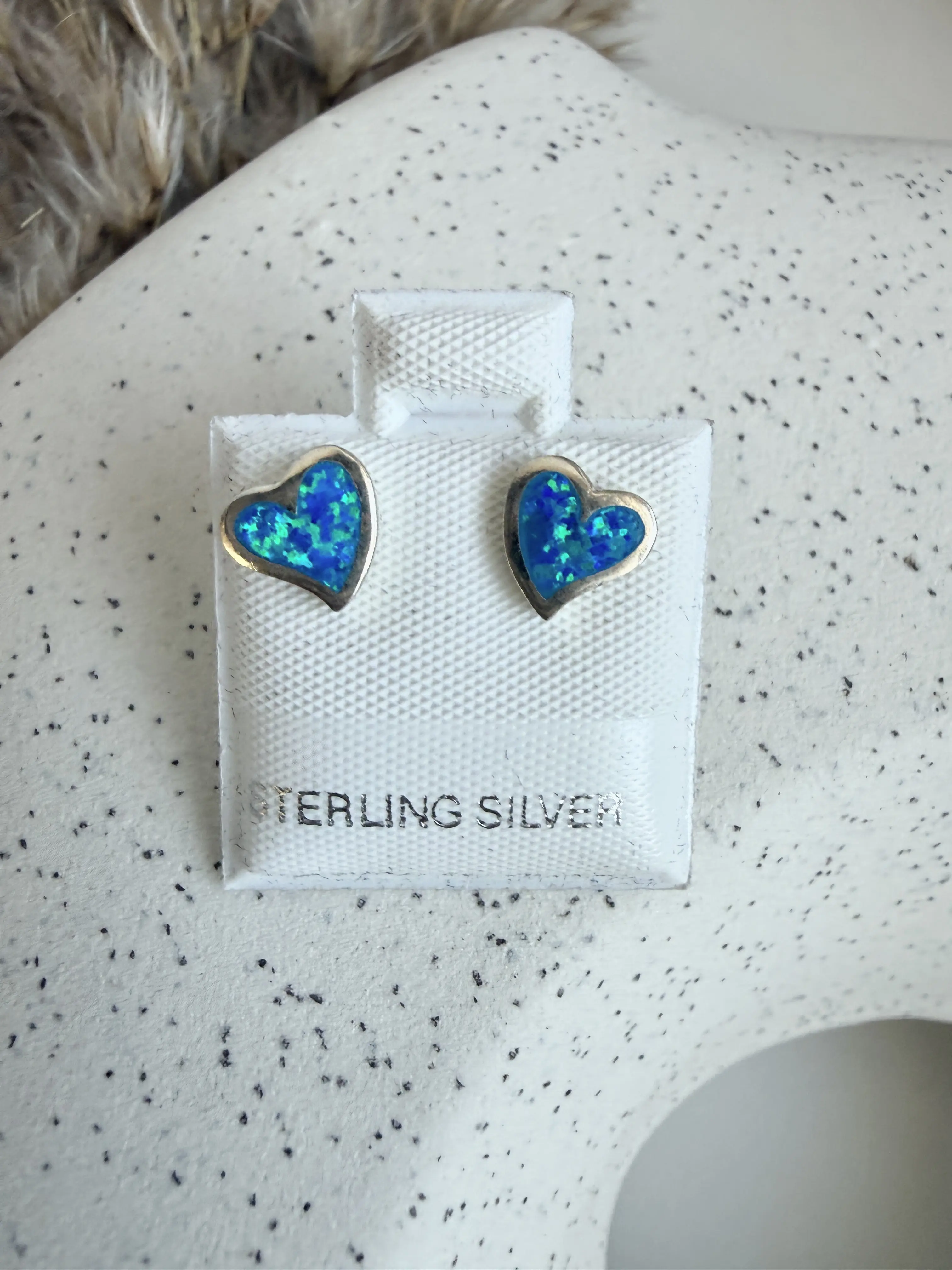 925 Sterling Silver Opal Heart Earrings