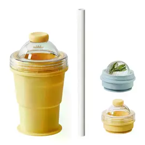 Portable Foldable ice hockey cup, Reusable with Attached Straw, Lightweight Heat-Resistant & Easy-Clean Collapsible Drinkware for Travel, Ideal for Hiking Camping Office